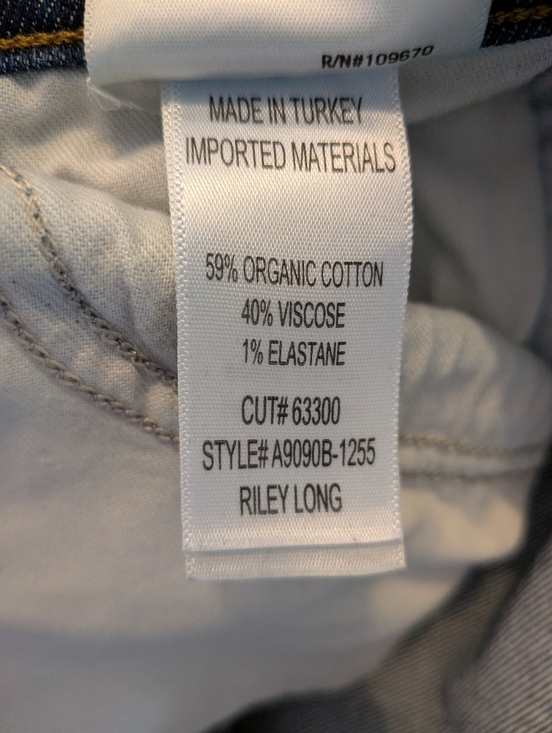 Agolde Riley Long Straight Leg Jeans Divided Blue Denim Organic Cotton Size 30